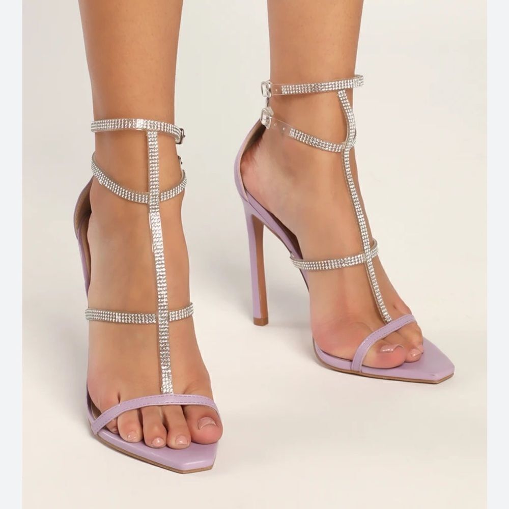 Lulu’s Purple Rhinestone Open Toe Ankle Strap Heels(Size 11)